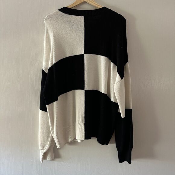 STAUD Womens Tic Tac‎ Toe Sweater Black White Pullover Wool Blend Size XL - Picture 5 of 7